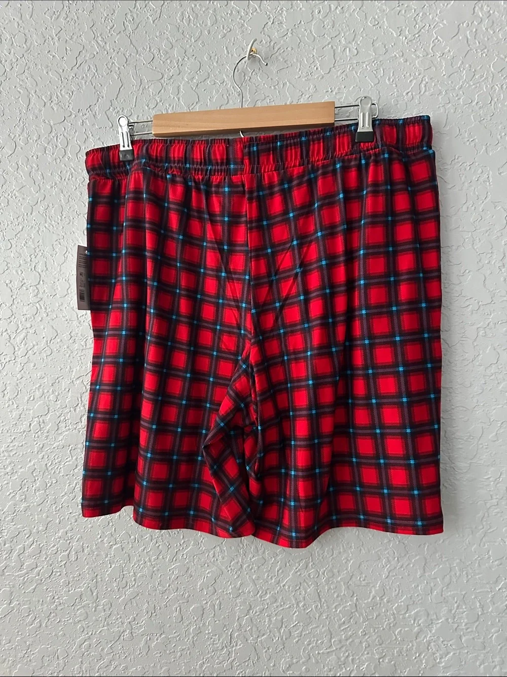 Jockey Red Plaid Swim Trunks with Blue Drawstring